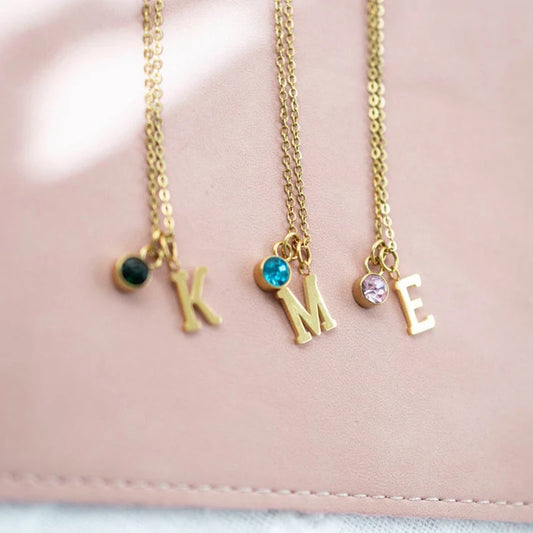 Personalised Initial & Birthstone Necklace