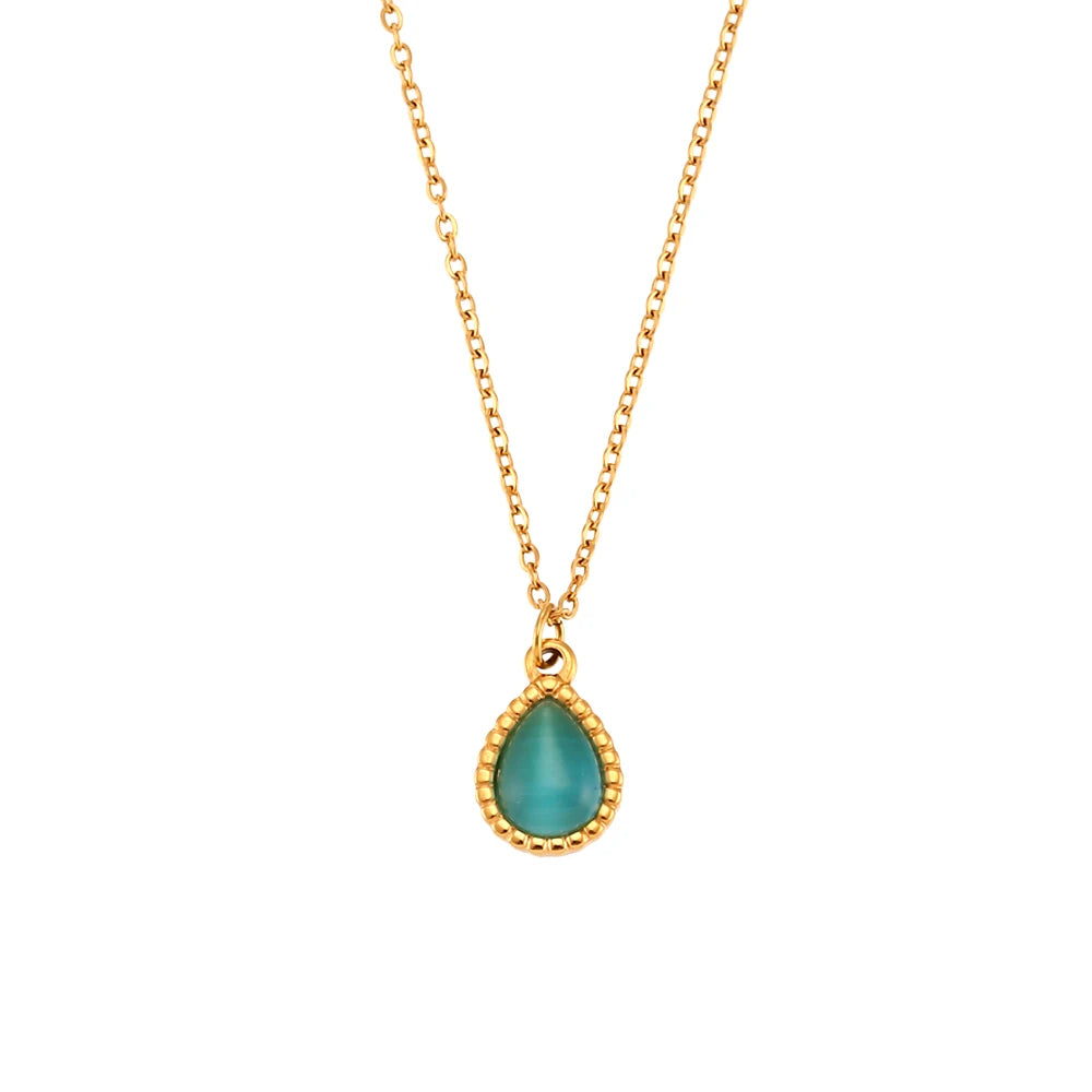 Serene Elixir - Dainty Blue Chalcedony 18K Gold Necklace and Earrings Set