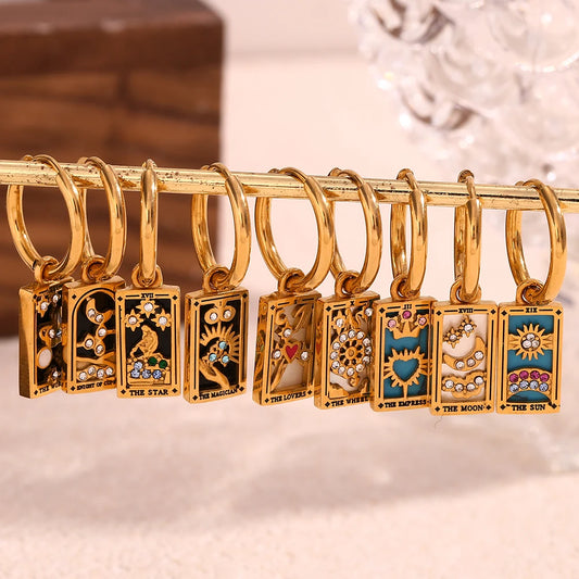 The World Tarot Card Hoop Earrings – 18K Gold