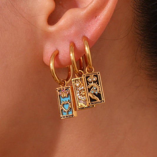 The Wheel Tarot Card Hoop Earrings – 18K Gold