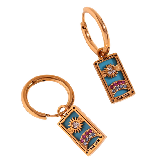 The Sun Tarot Card Hoop Earrings – 18K Gold
