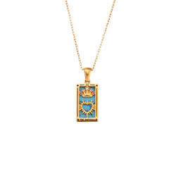 The Empress Tarot Card Necklace - 18k Gold Blue Enamel