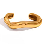 Wave Cuff Bracelet – 18K Gold-Plated & Silver Stainless Steel, Tarnish-Free, Hypoallergenic