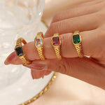 Eternal Radiance – 18k Gold Textured Gemstone Ring for Elegance and Energy