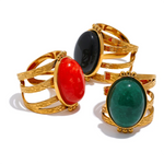 18K Gold-Plated Gemstone Statement Ring – Red Jasper, Green Aventurine, Black Onyx