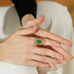 Serenity Bloom – 18k Gold Adjustable Ring with Natural Jasper for Balance and Calm