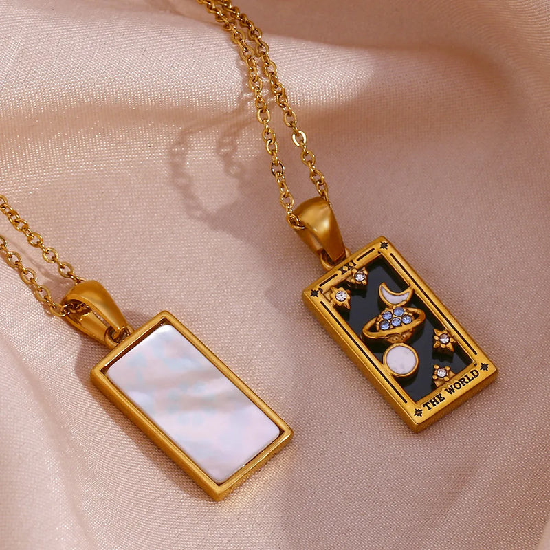 The Magician Tarot Card Necklace - Black Enamel Gold Pendant