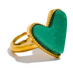 Heart Gemstone Adjustable Ring – 18K Gold-Plated Statement Jewellery