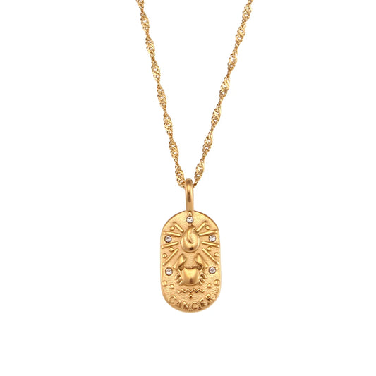 18K Gold Zodiac Pendant Necklace with Crystals