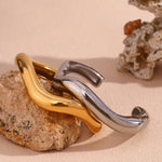 Wave Cuff Bracelet – 18K Gold-Plated & Silver Stainless Steel, Tarnish-Free, Hypoallergenic