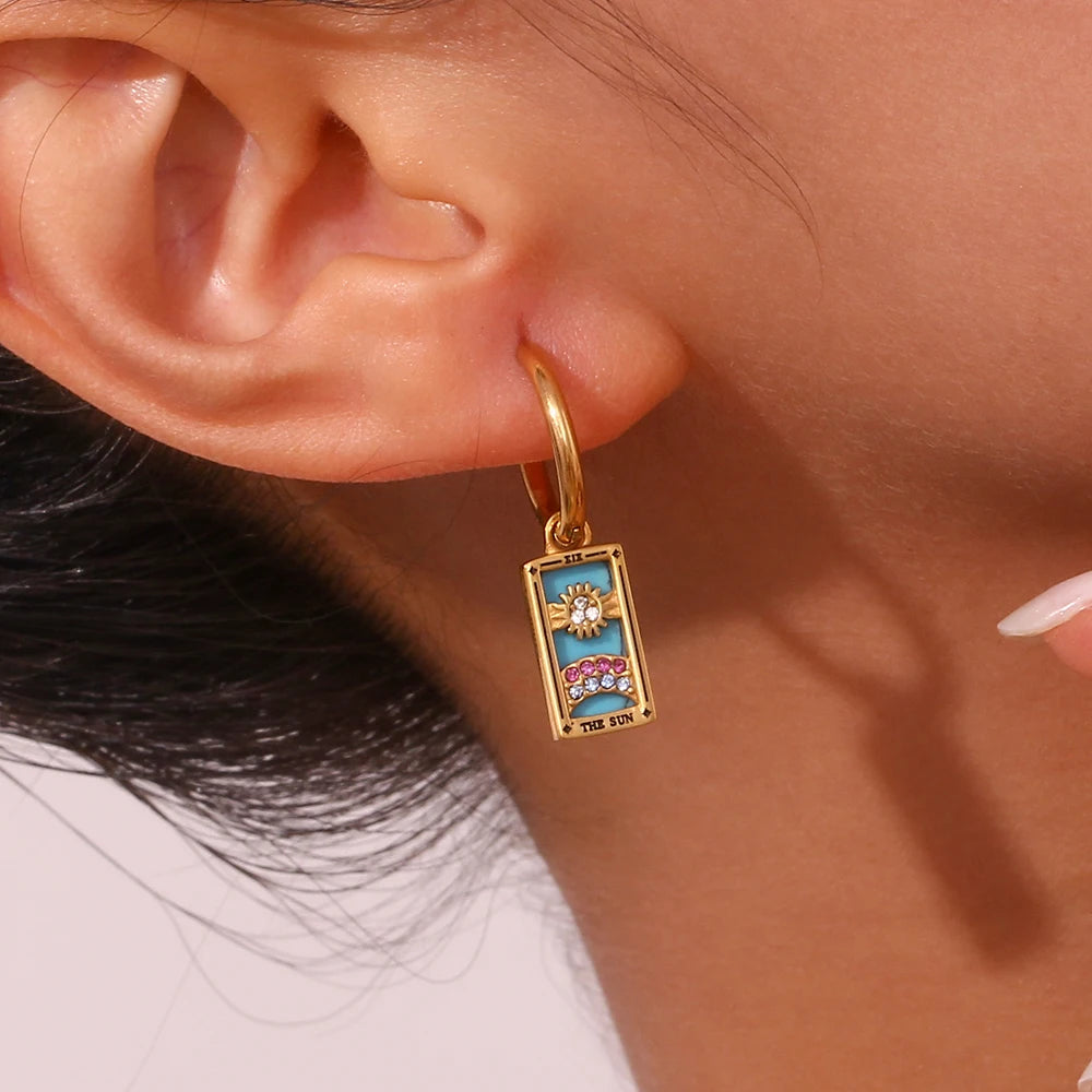 The Sun Tarot Card Hoop Earrings – 18K Gold