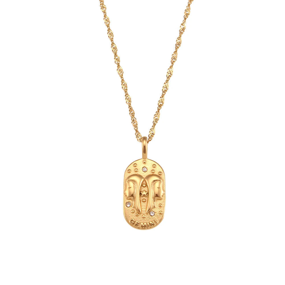 18K Gold Zodiac Pendant Necklace with Crystals