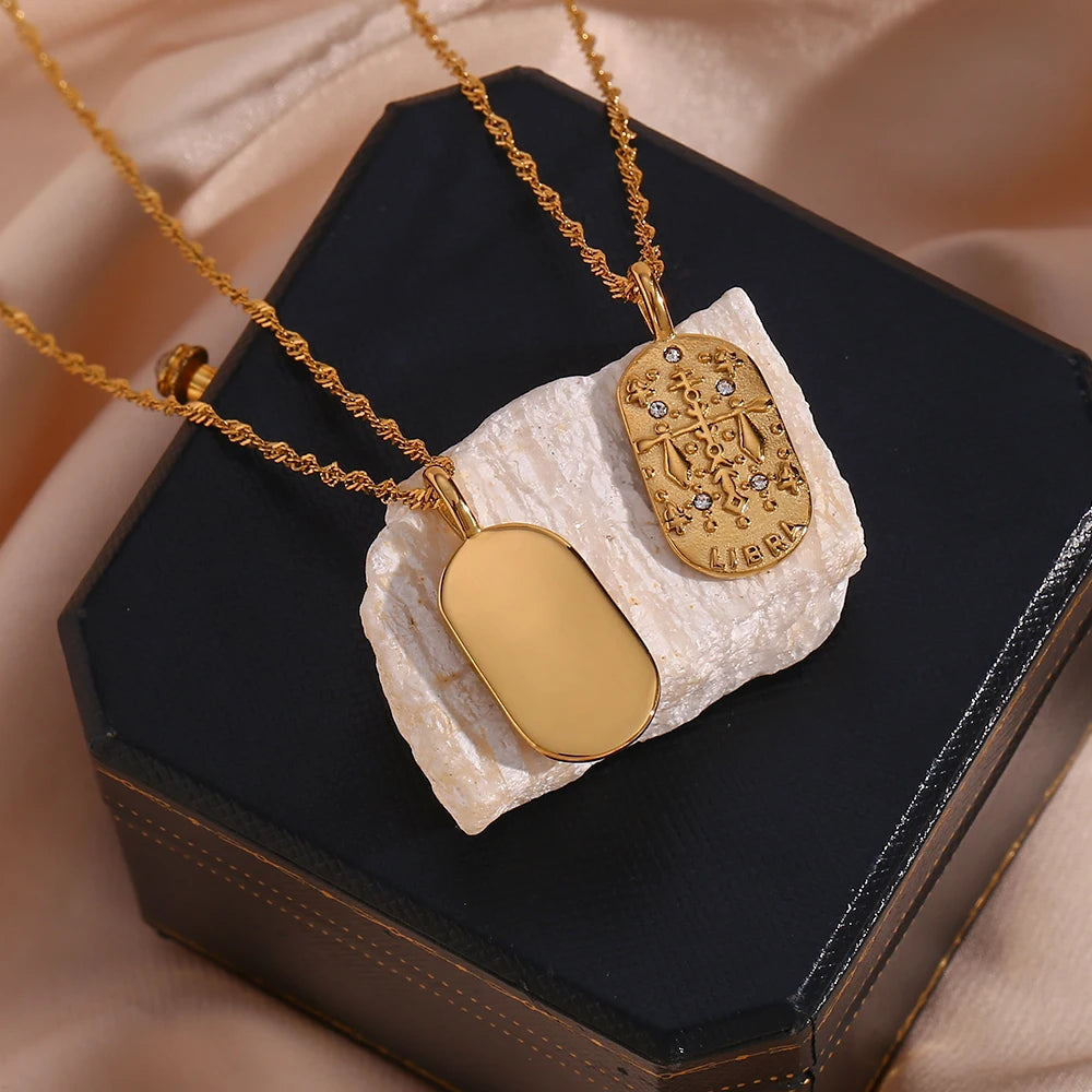 18K Gold Zodiac Pendant Necklace with Crystals