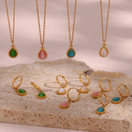 Serene Elegance - 18K Gold Aventurine Necklace & Earrings Set