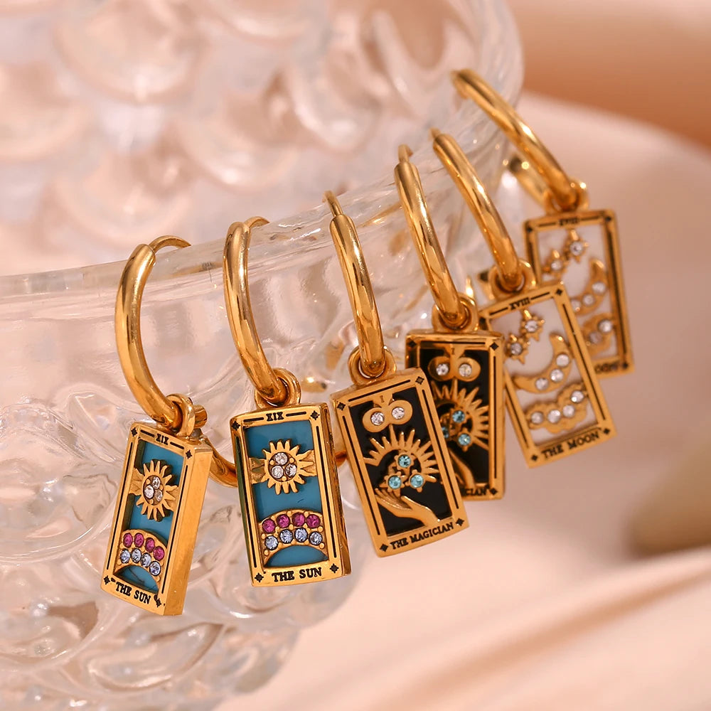 The World Tarot Card Hoop Earrings – 18K Gold