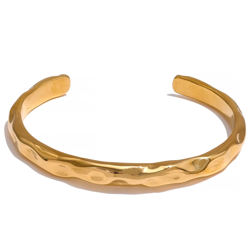 Minimalist Hammered Gold Cuff Bracelet – Adjustable Stainless Steel Bangle