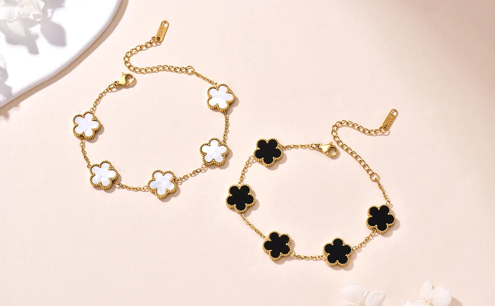 Clover Bracelet – 14K Gold Plated with Pearl Charms