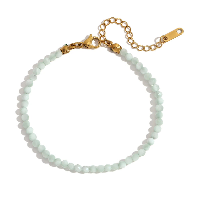 Natural Gemstone Beaded Bracelet with 18K Gold-Plated Stainless Steel – Adjustable Length