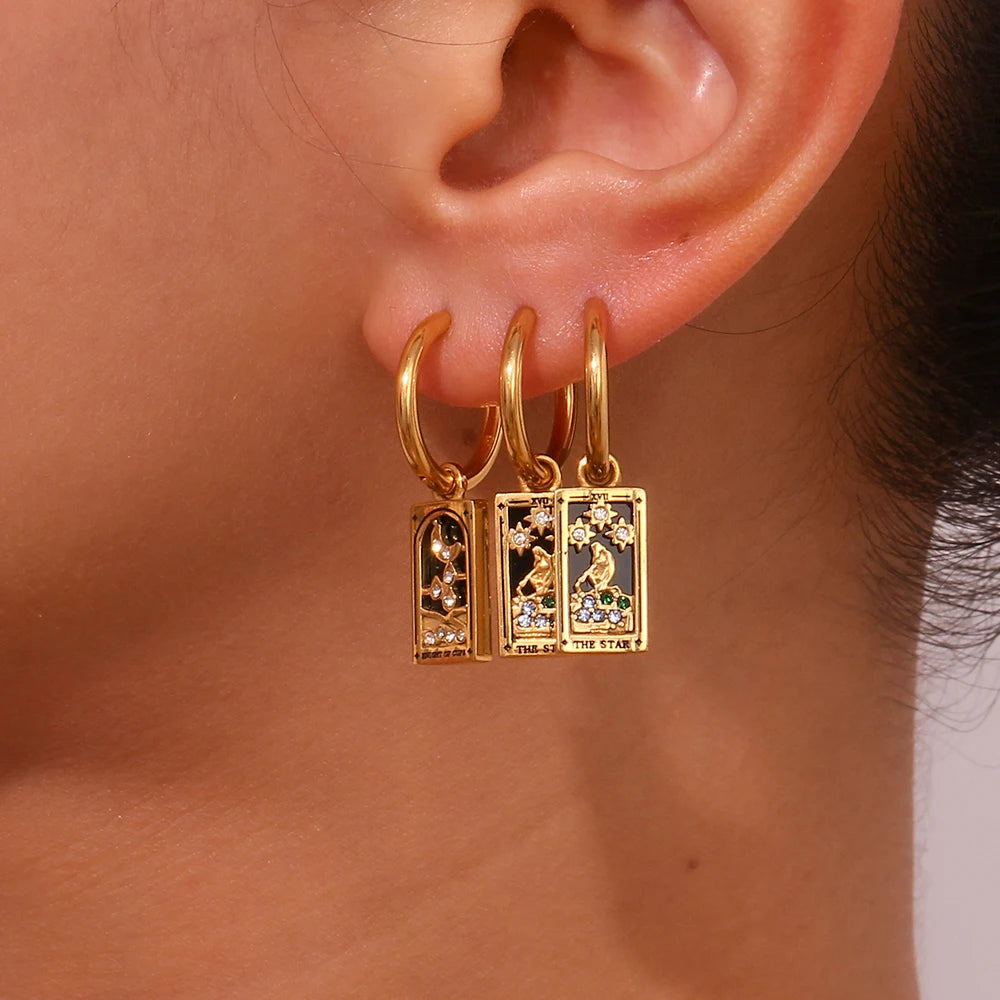 The World Tarot Card Hoop Earrings – 18K Gold