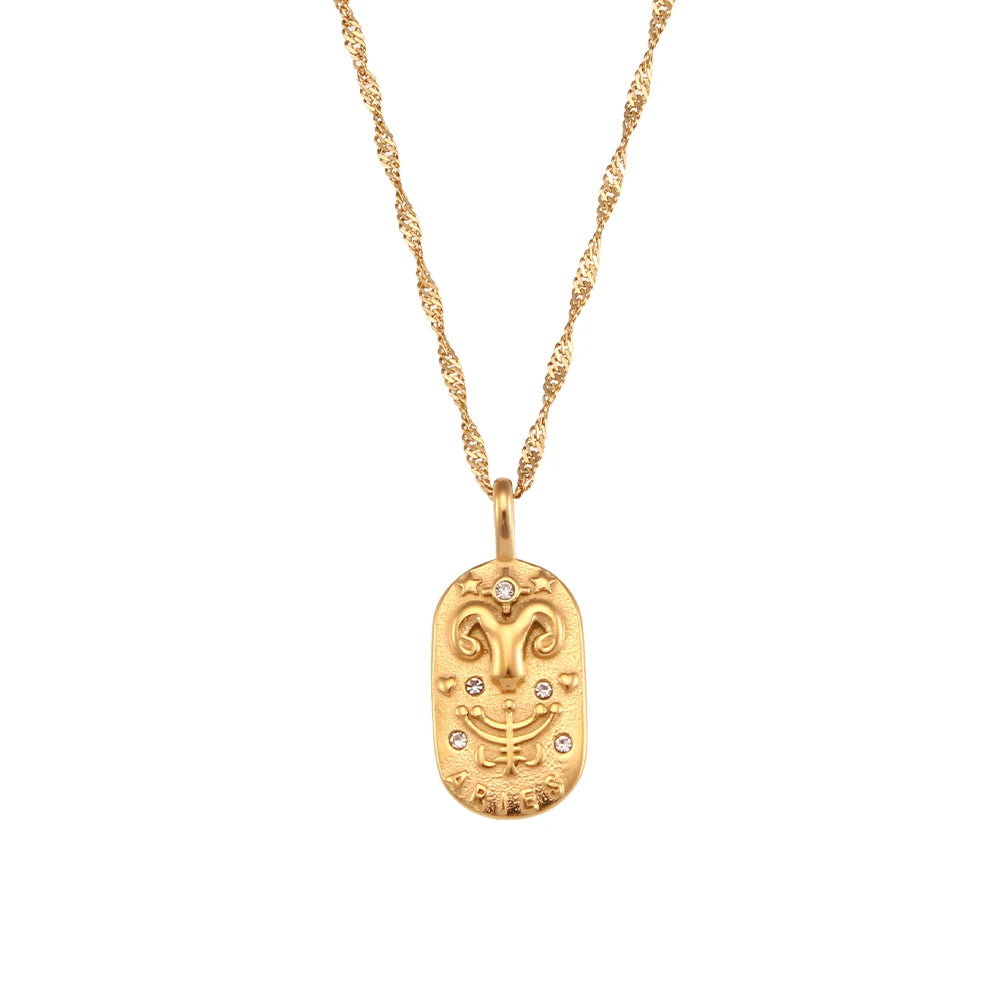 18K Gold Zodiac Pendant Necklace with Crystals