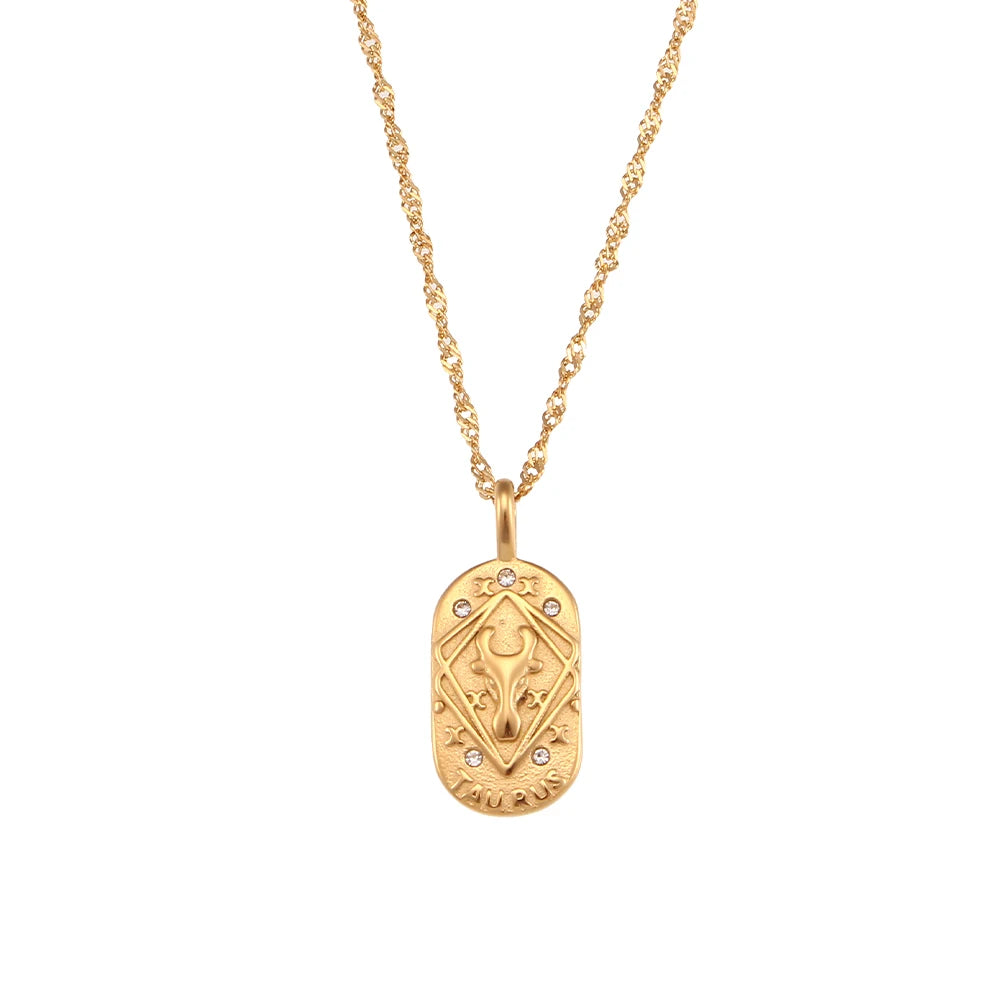 18K Gold Zodiac Pendant Necklace with Crystals