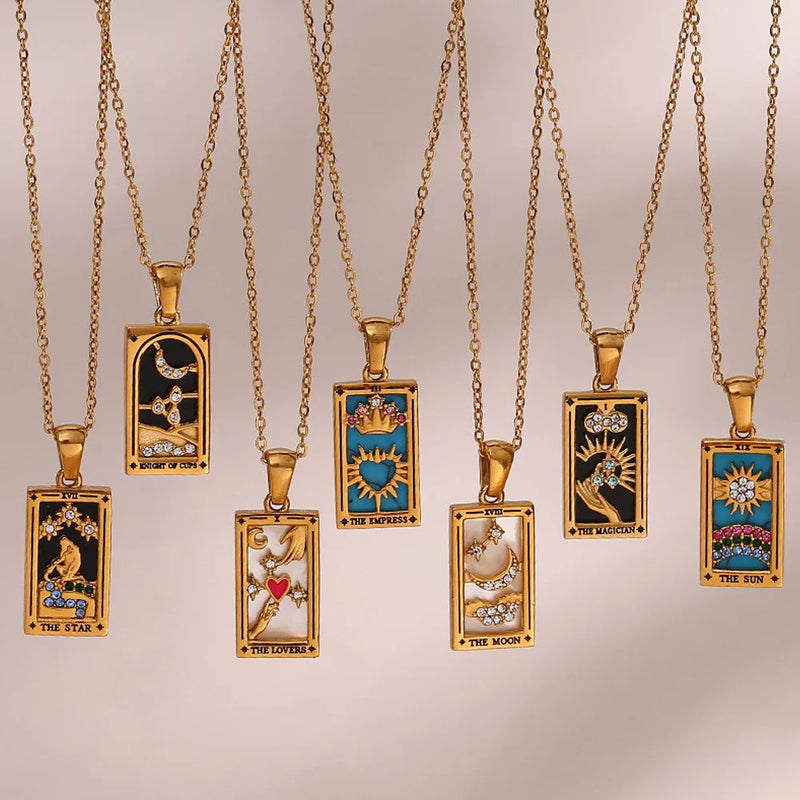 The Empress Tarot Card Necklace - 18k Gold Blue Enamel