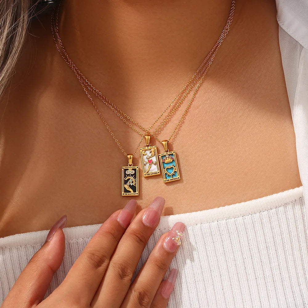 The Lovers Tarot Necklace - 18k Gold with Enamel