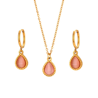 Soul Nectar - Dainty Strawberry Quartz 18K Gold Necklace and Earrings Set