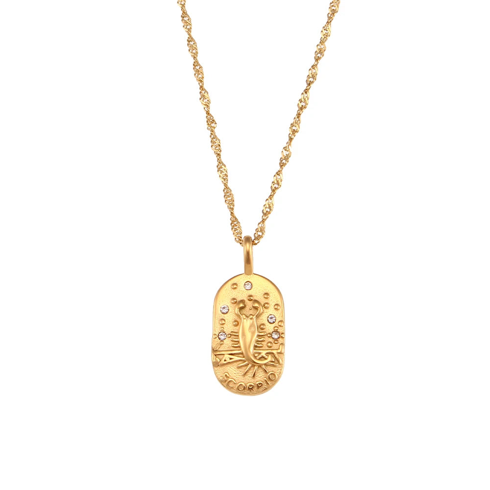 18K Gold Zodiac Pendant Necklace with Crystals