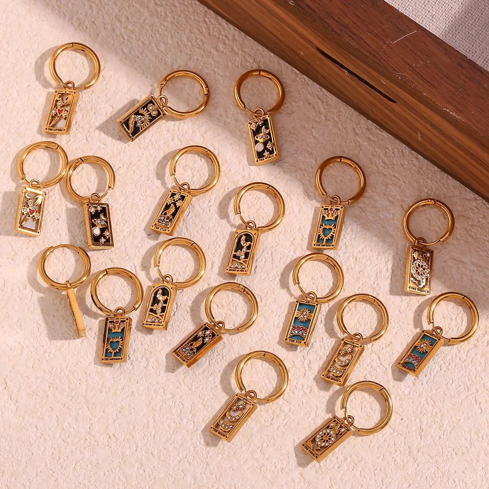 The World Tarot Card Hoop Earrings – 18K Gold
