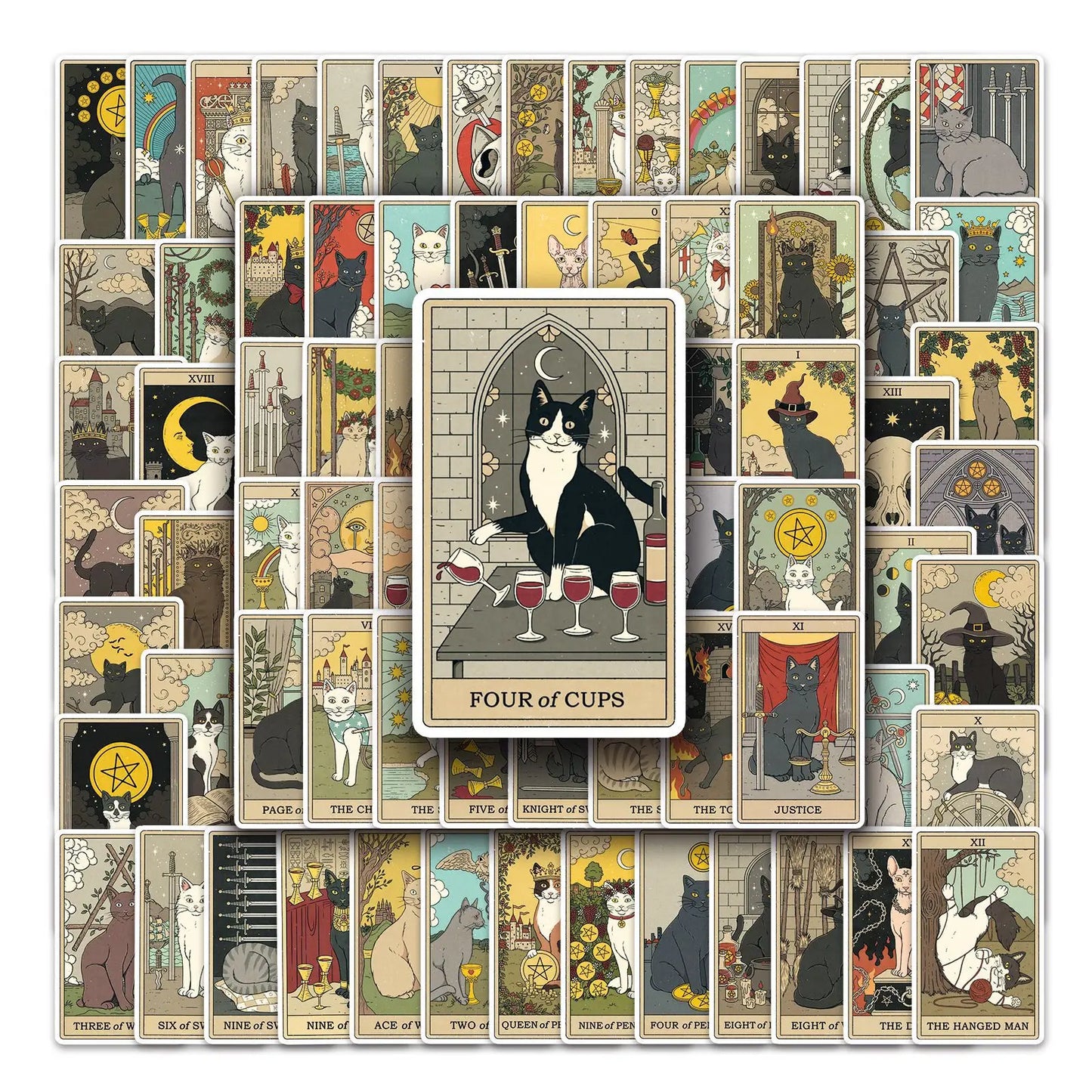 Vintage Classic Cat Style Tarot Cards Stickers