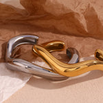 Wave Cuff Bracelet – 18K Gold-Plated & Silver Stainless Steel, Tarnish-Free, Hypoallergenic