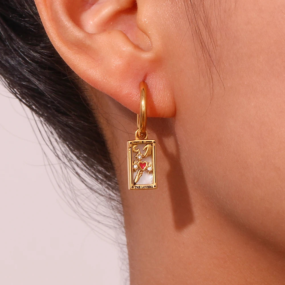 The Lovers Tarot Card Hoop Earrings – 18K Gold