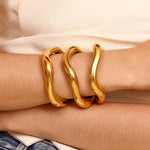 Wave Cuff Bracelet – 18K Gold-Plated & Silver Stainless Steel, Tarnish-Free, Hypoallergenic