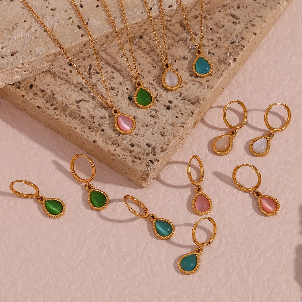 Serene Elixir - Dainty Blue Chalcedony 18K Gold Necklace and Earrings Set