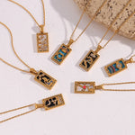 The Empress Tarot Card Necklace - 18k Gold Blue Enamel