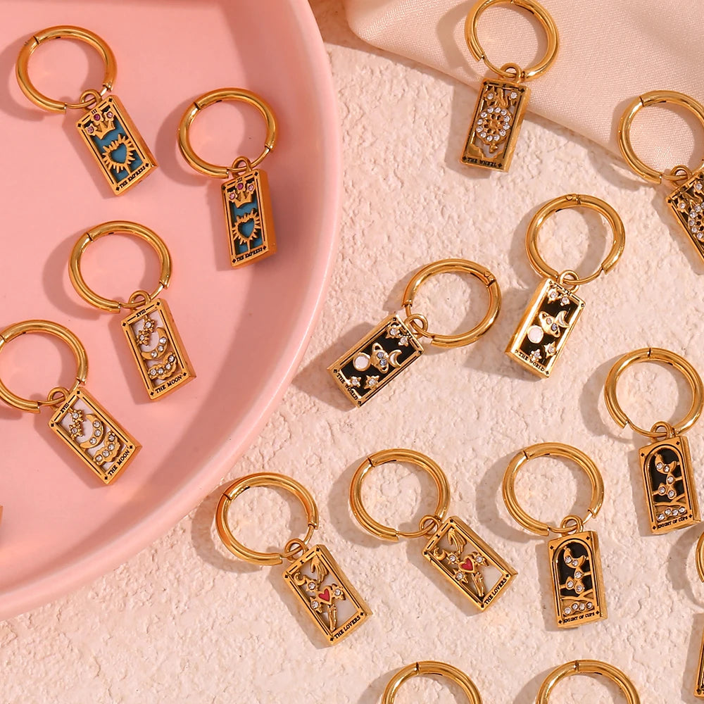 The World Tarot Card Hoop Earrings – 18K Gold