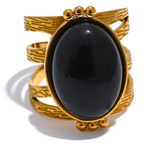 18K Gold-Plated Gemstone Statement Ring – Red Jasper, Green Aventurine, Black Onyx