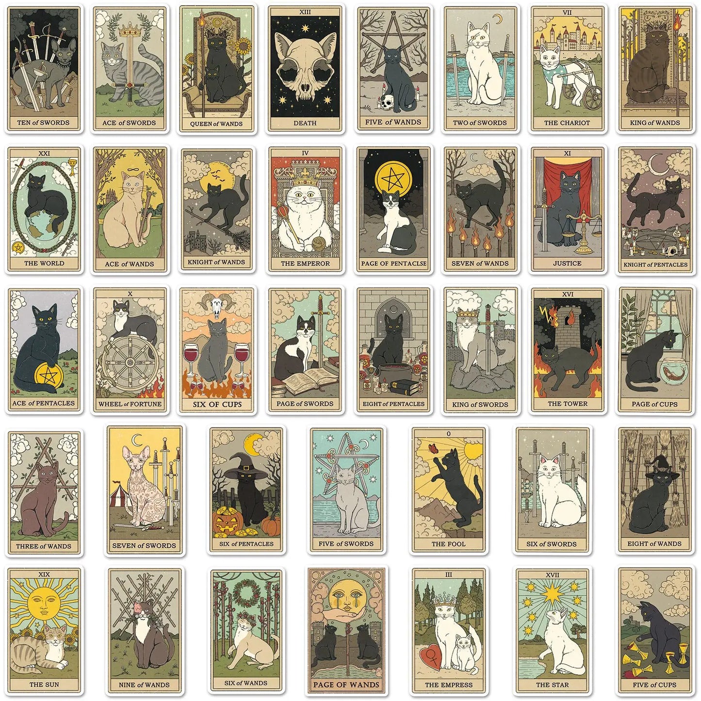 Vintage Classic Cat Style Tarot Cards Stickers