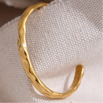 Minimalist Hammered Gold Cuff Bracelet – Adjustable Stainless Steel Bangle