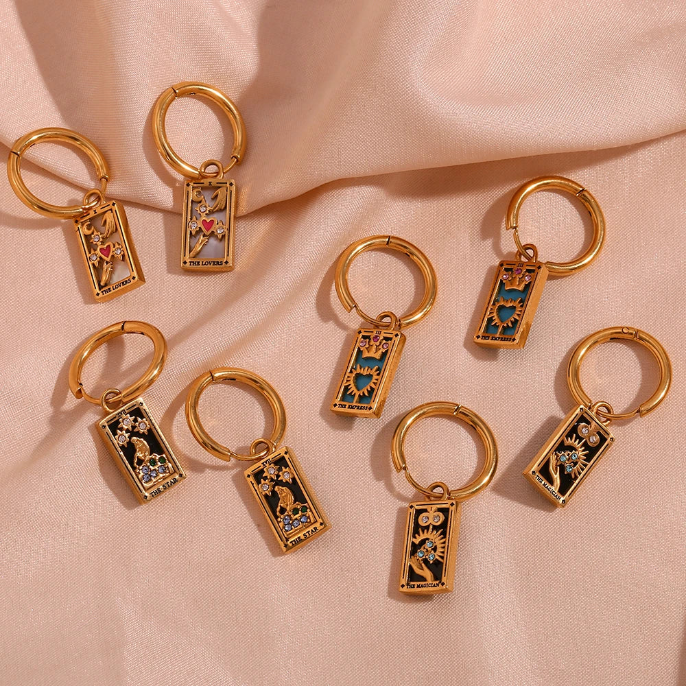 The World Tarot Card Hoop Earrings – 18K Gold