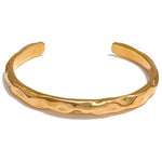 Minimalist Hammered Gold Cuff Bracelet – Adjustable Stainless Steel Bangle