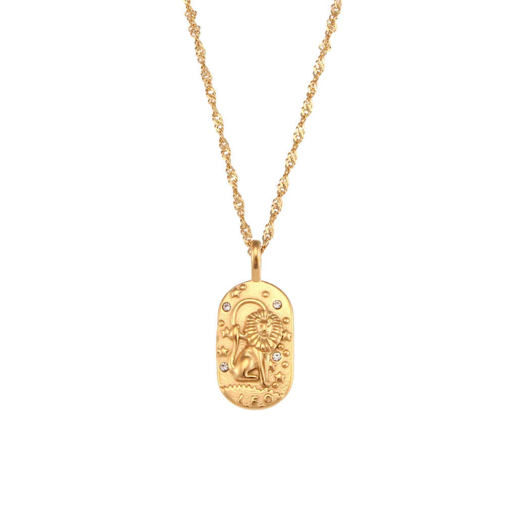 18K Gold Zodiac Pendant Necklace with Crystals