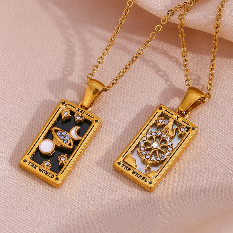 The Magician Tarot Card Necklace - Black Enamel Gold Pendant