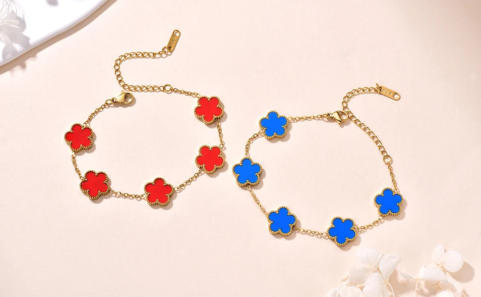 Clover Bracelet – 14K Gold Plated with Pearl Charms