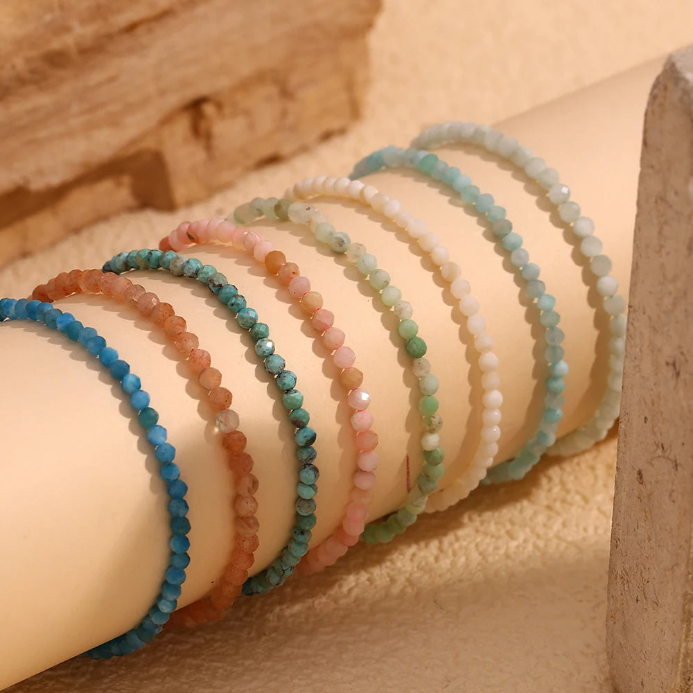 Natural Gemstone Beaded Bracelet with 18K Gold-Plated Stainless Steel – Adjustable Length