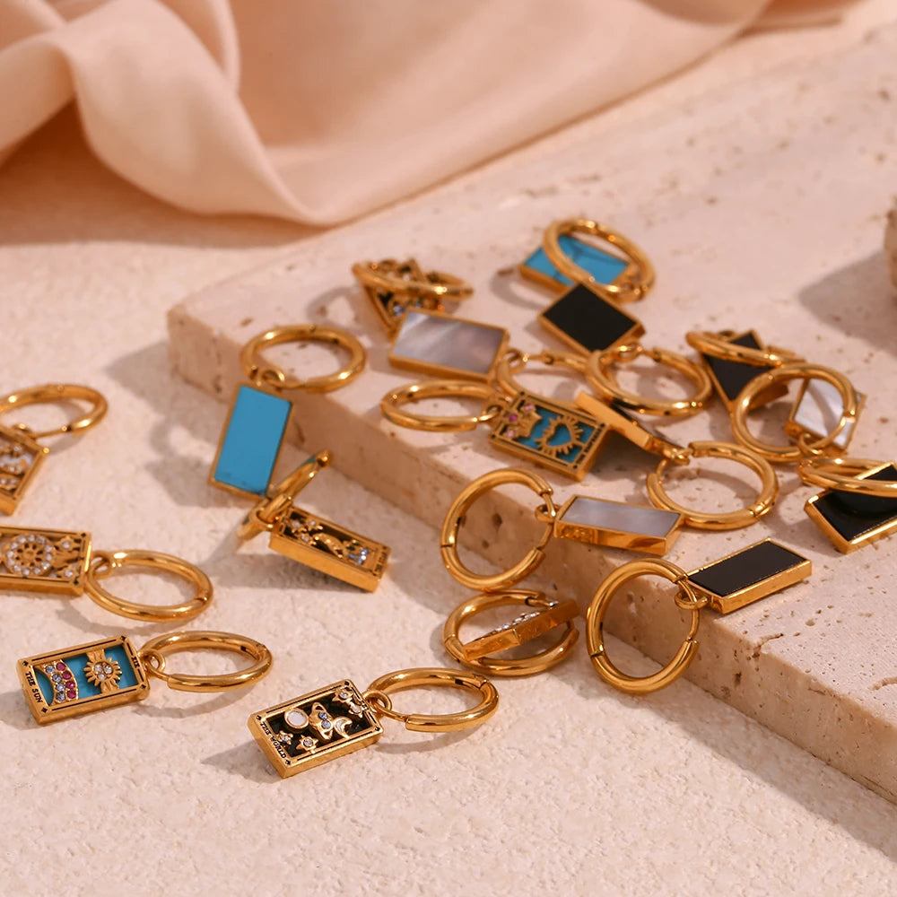 The World Tarot Card Hoop Earrings – 18K Gold