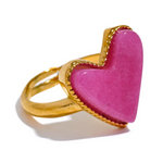 Heart Gemstone Adjustable Ring – 18K Gold-Plated Statement Jewellery