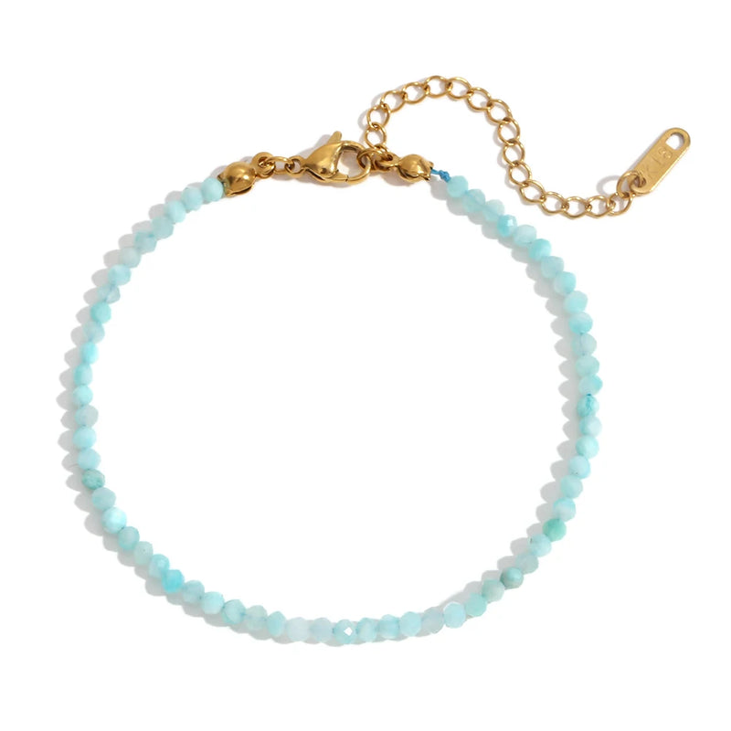 Natural Gemstone Beaded Bracelet with 18K Gold-Plated Stainless Steel – Adjustable Length