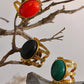 18K Gold-Plated Gemstone Statement Ring – Red Jasper, Green Aventurine, Black Onyx
